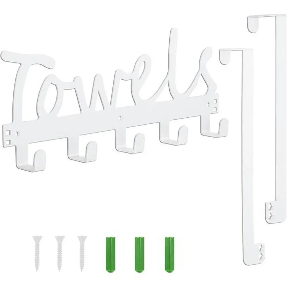 Bath Over The Door Towel Rack 5 Hooks Towel Holder Wall Hooks for Robe, Towels
